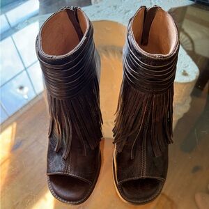 Bed Stu fringe open toe booties 8.5
